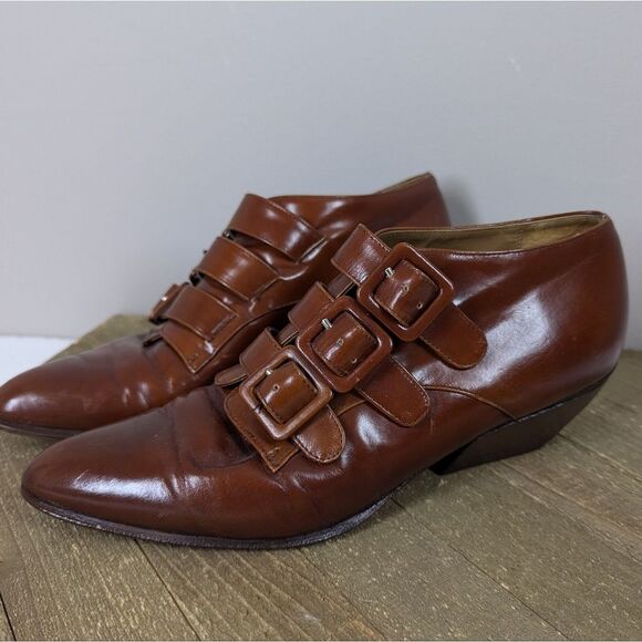 Vintage Bassoto Italy Leather Triple-Buckle Shoes – Size EU 40 (US 9) – Brown - Picture 1 of 12